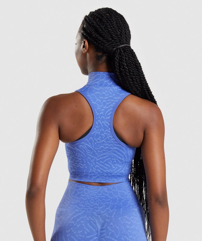 Women's Gymshark Adapt Animal Seamless 1/2 Zip Cropped Tops Blue | CA 0N5A73